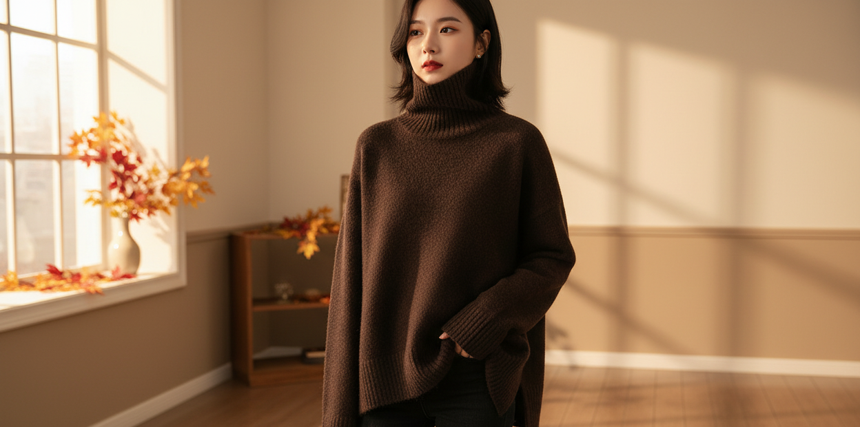 Dark Brown Turtleneck Hero Banner - Warm Indoor